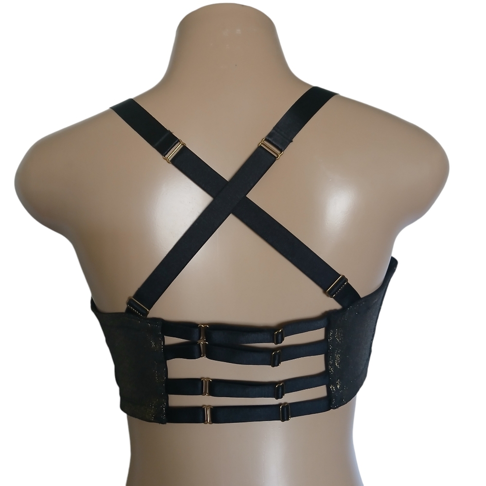 Lane Bryan Cacique boost plunge cross-dye lace black metallic bra size 38F